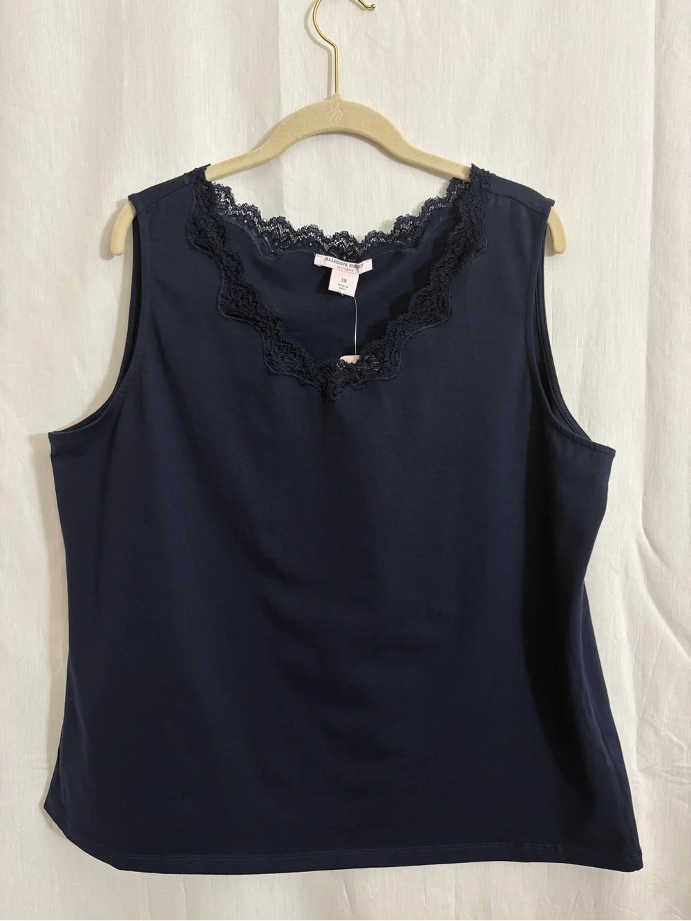 Allison Daley Woman NWT Navy Lace Trim Sleeveless Tank Top Plus Size 1X